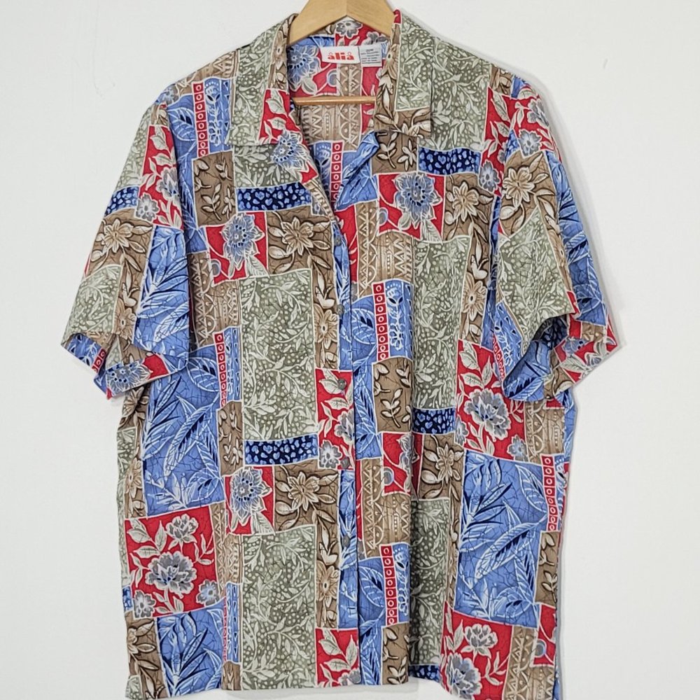Alia Women's Multicolor Button Up Short Sleeve Hawaiian Floral Print Blouses 20W